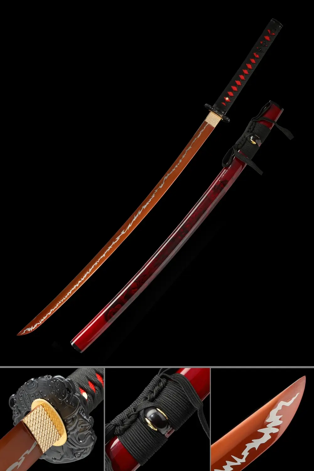 Katana Sword | Orange Flame-Engraved Katana in High Manganese