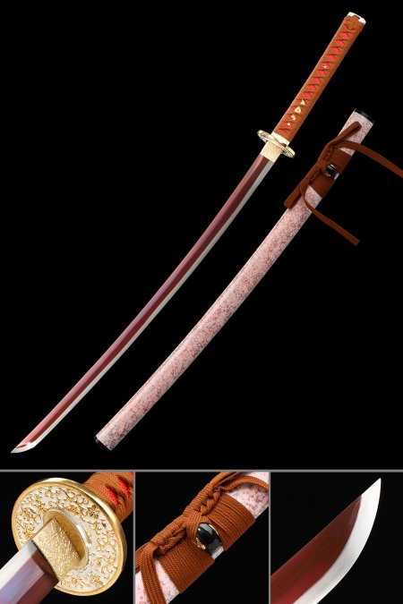 Handcrafted Full Tang Samurai Sword 1095 Carbon Steel With Red Blade
