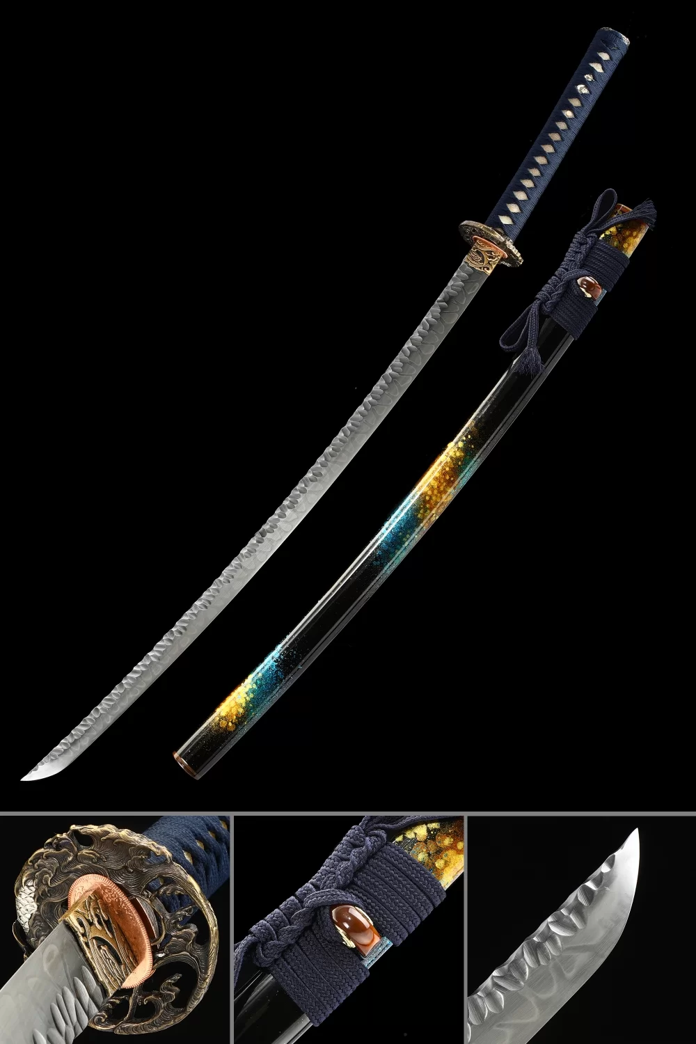 Samurai Sword | Wave Tsuba T10 Carbon Steel Katana, Real Hamon
