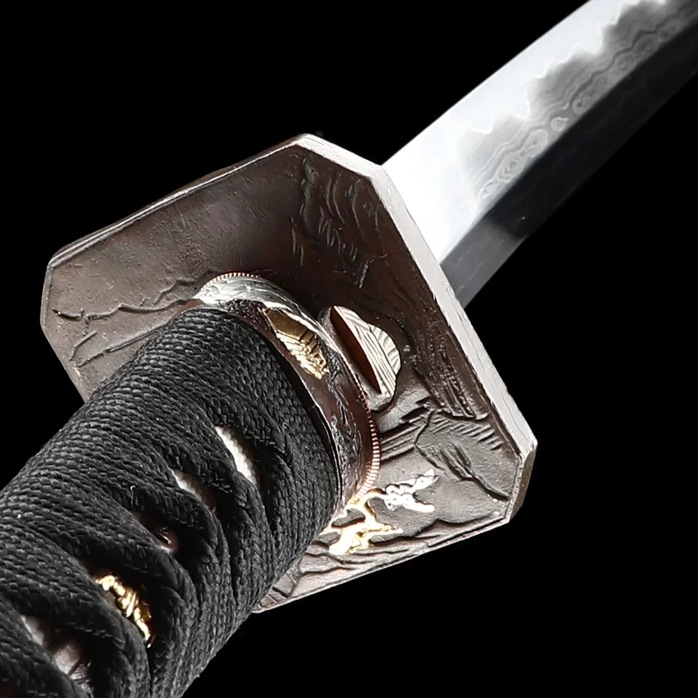 超美品レア入手困難な黒檀ブレス雷打木14mm♡ Authentic Katana | Damascus Steel Katana with Pearl Rayskin Saya