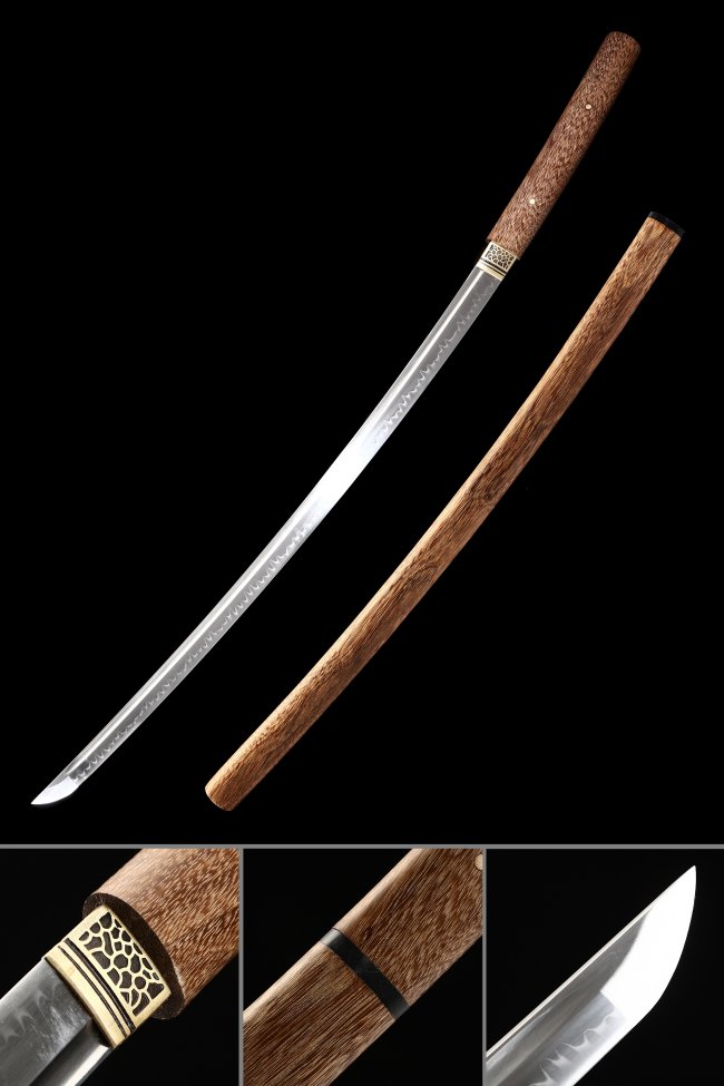 T10 Carbon Steel Shirasaya Katana with Clay-Tempered Real Hamon in Natural Wengewood Saya