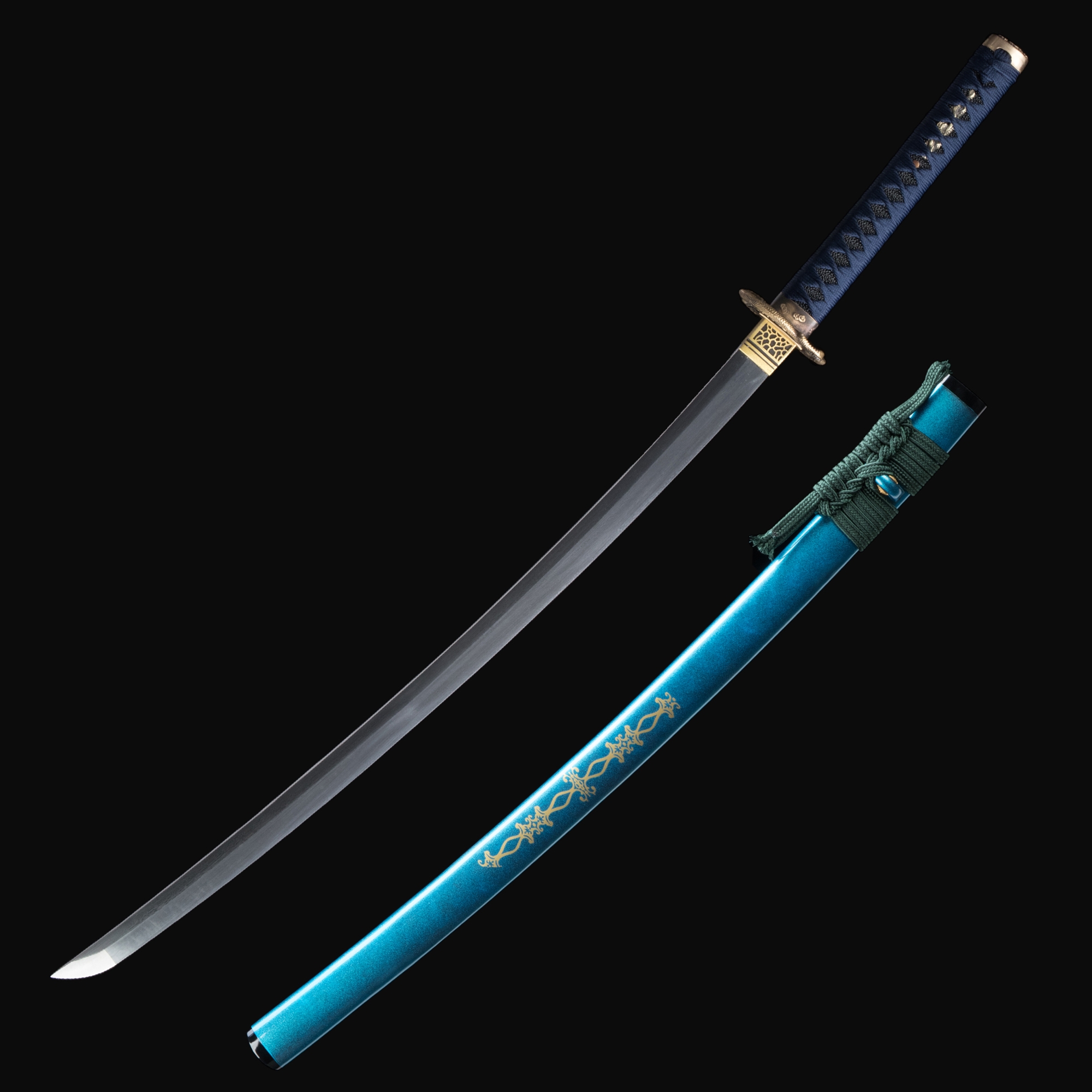Blue Katana | Damascus Steel Katana with Teal Lacquered Saya