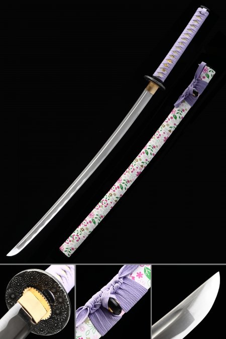 Japanese Samurai Sword 1060 Carbon Steel With Flower Scabbard