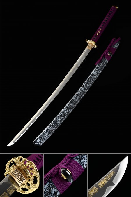 Handmade Japanese Samurai Sword High Manganese Steel With Blue Scabbard