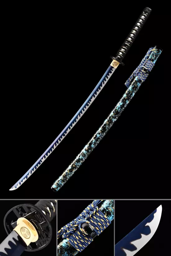 Handmade Japanese Samurai Sword With Blue Blade And Scabbard
