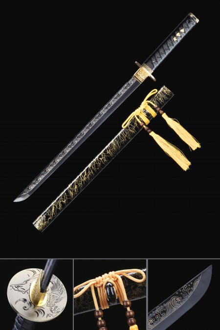 Épée Ninjato Japonaise Faite à La Main Pleine Soie Avec Fourreau Noir