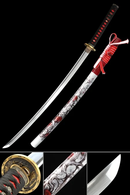 Handcrafted Full Tang Japanese Samurai Sword 1095 Carbon Steel With Multi-colored Scabbard