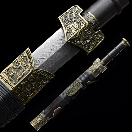 Handmade Pattern Steel Branding Blade Chinese Han Dynasty Sword With Ebony Scabbard
