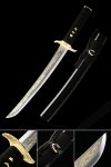 Handmade High Manganese Steel Sharpening Japanese Tanto Sword With Black Scabbard And Golden Tsuba