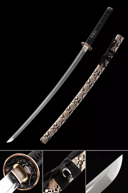 Espada Katana Japonesa Hecha A Mano Full Tang Con Vaina De Serpiente Marrón