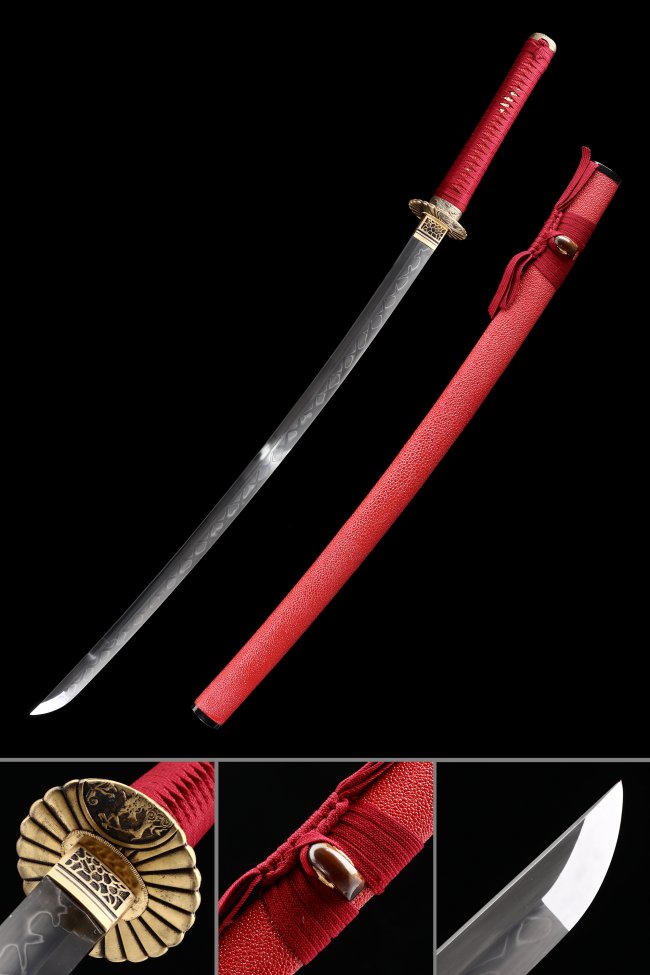 Chrysanthemum Tsuba T10 Carbon Steel Katana, Real Hamon, Full Tang & Handmade