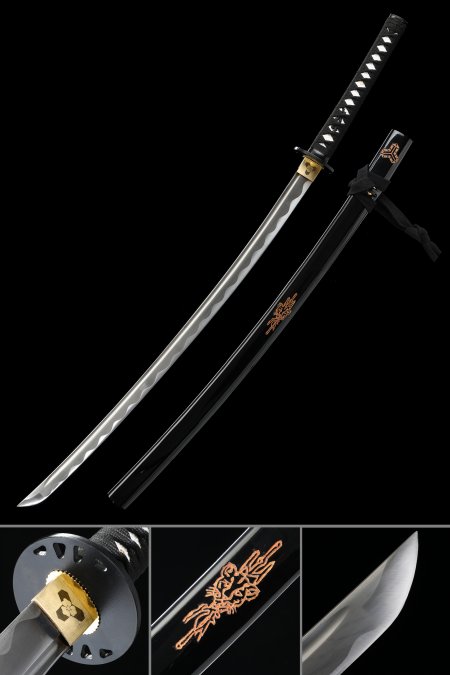 Handmade Full Tang Japanese Samurai Sword 1060 Carbon Steel With Black Scabbard