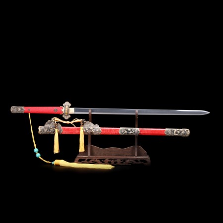 Handmade Red Kirin Real Rayskin Theme Damascus Steel Tang Dynasty Chinese Swords