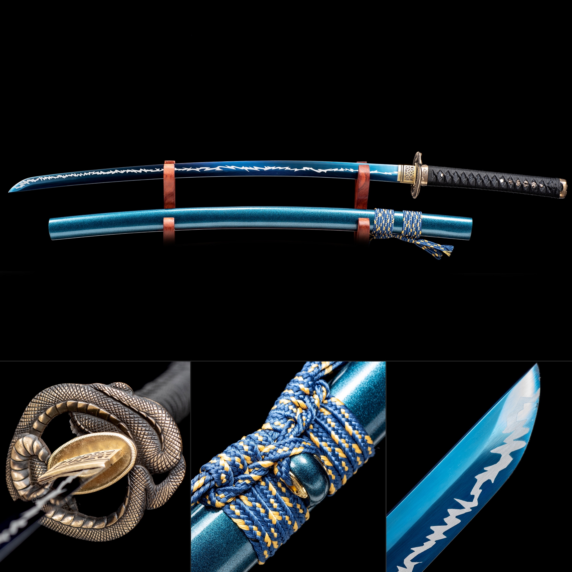 Handmade High Manganese Steel Blue Blade And Wave Theme Real Japanese