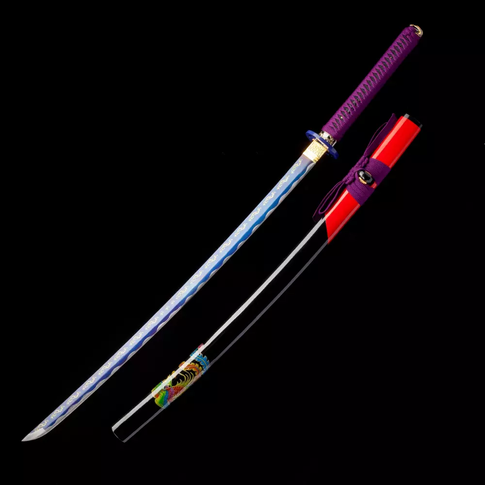 Samurai Sword | Folded Damascus Steel Katana with Blue Blade and