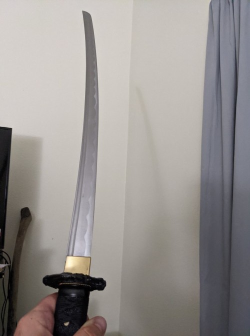Handmade Japanese Sword With Black Leather Scabbard And Strap
