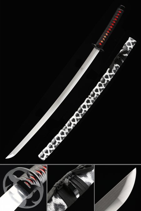 Handmade 1060 Carbon Steel Japanese Katana Samurai Swords With Black Leather Scabbard And Iron Tsuba