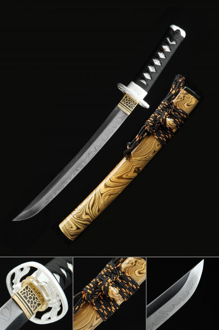 Handmade Japanese Tanto Sword Real Hamon With Brown Scabbard