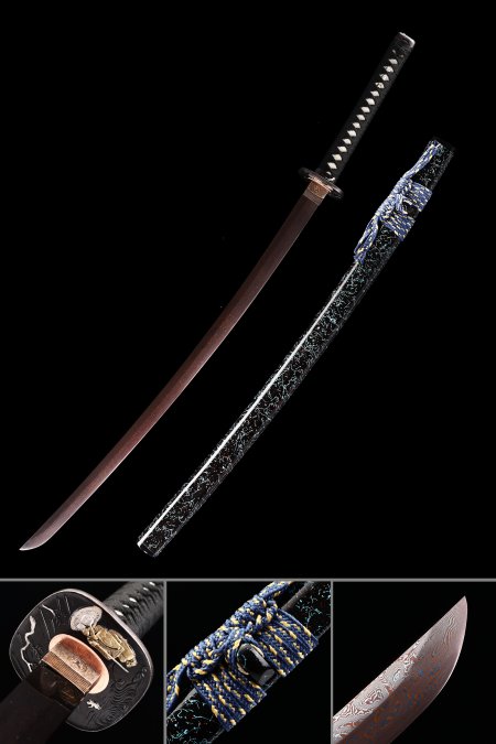 Red Blade Katana, Handmade Japanese Katana Sword Damascus Steel With Red Blade