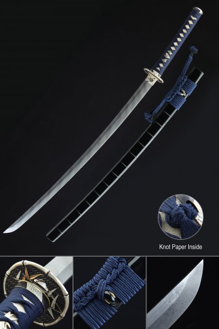 Handmade Japanese Katana Sword Pattern Steel With Black Scabbard