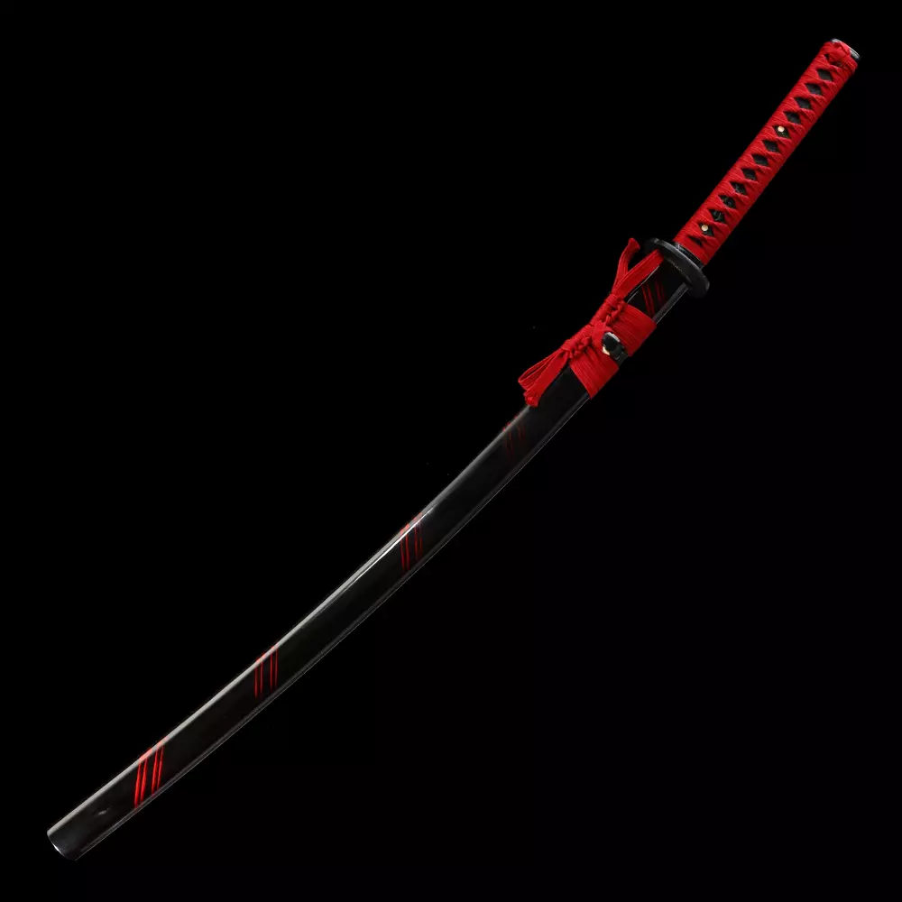 Red Handle Katana | 1045 Carbon Steel Katana with Red Tsuka, Black