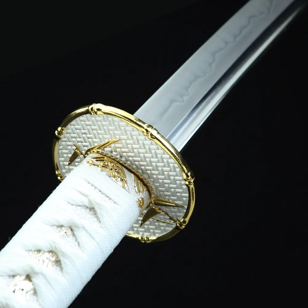 White Katana | T10 Carbon Steel Katana with Real Hamon - White