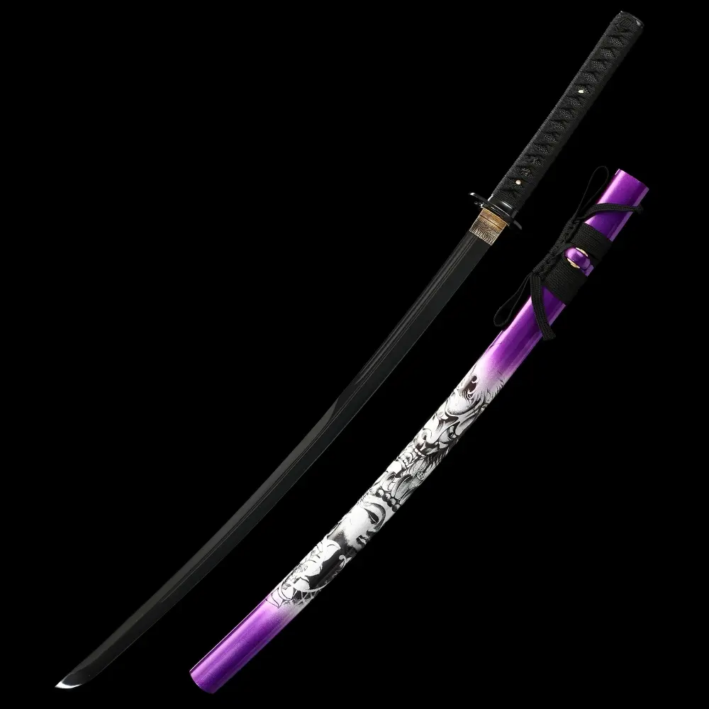 Purple Katana | 1065 Carbon Steel Katana with Black Blade and