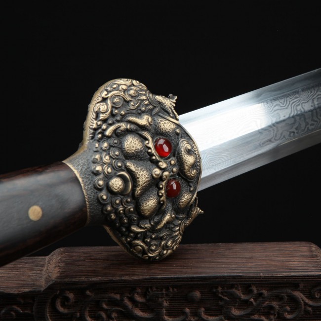 Song Dynasty Sword  Handmade Retro Black Sandalwood Damascus Steel Chinese  Ming Dynasty King Swords - TrueKatana