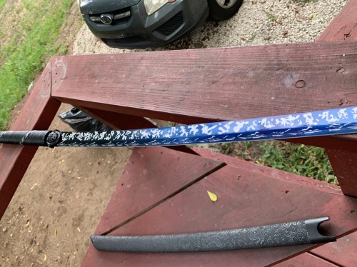 Handmade Japanese Katana Sword High Manganese Steel  No Guard With Blue Blade