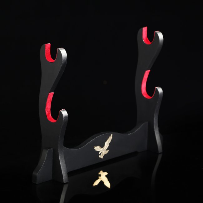 2 Tiers Katana Sword Stand Holder Display 2-layer Rack Base Black Lacquered Wood With Red Felt