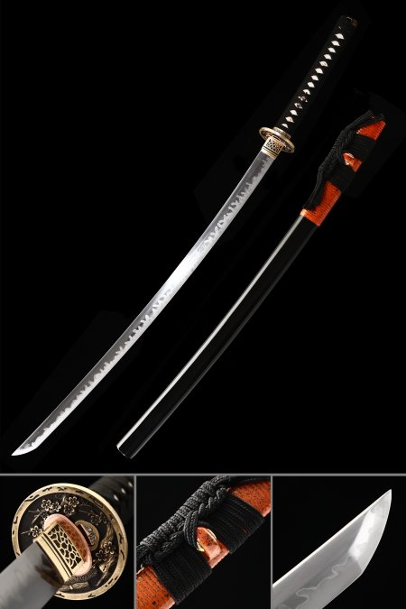 High-performance Sharp Katana Sword T10 Folded Clay Tempered Steel With Black Scabbard