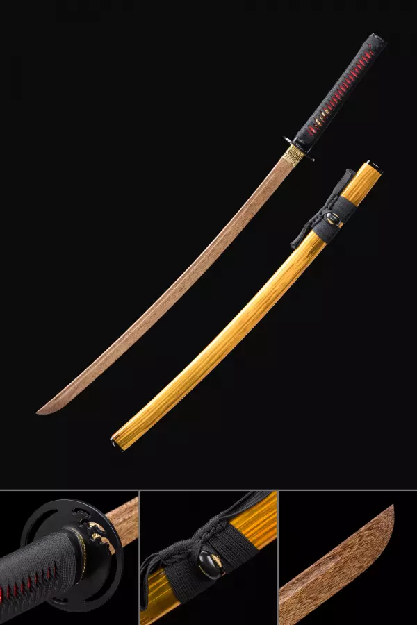 Handmade Wooden Blade Bokken Practice Katana Samurai Sword With Orange Scabbard