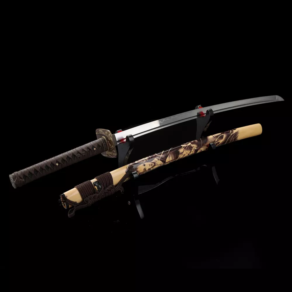 T10 Steel Japanese Samurai Katana with Bohi Samurai Print Saya Eagle