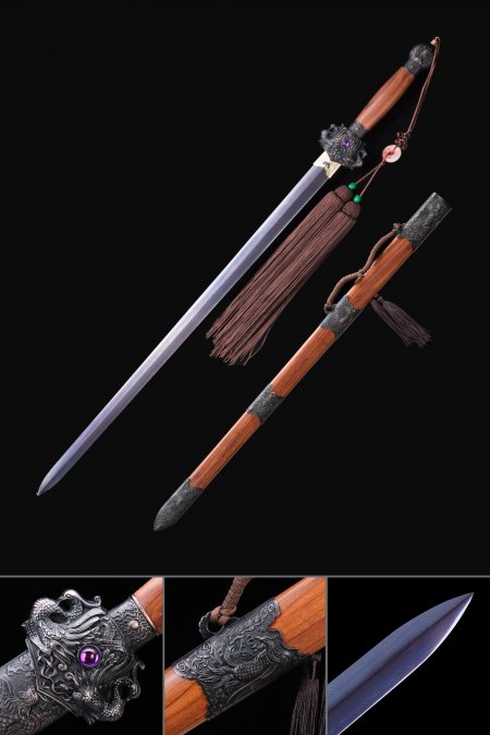 Handmade Chinese Phoenix Theme Damascus Steel Purple Blade Tang Dynasty Swords