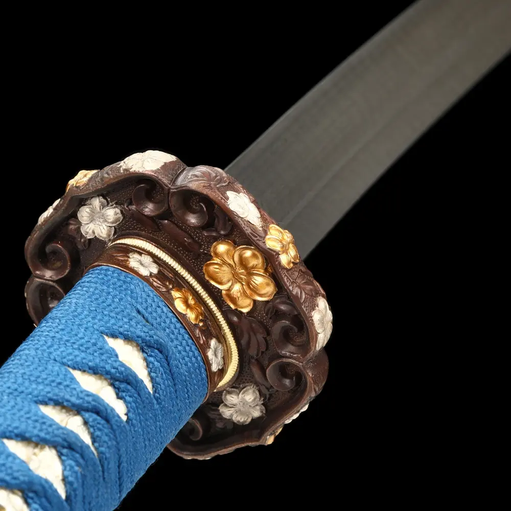 Tachi Sword | Damascus Steel Tachi Sword with Gold Hardwood Saya