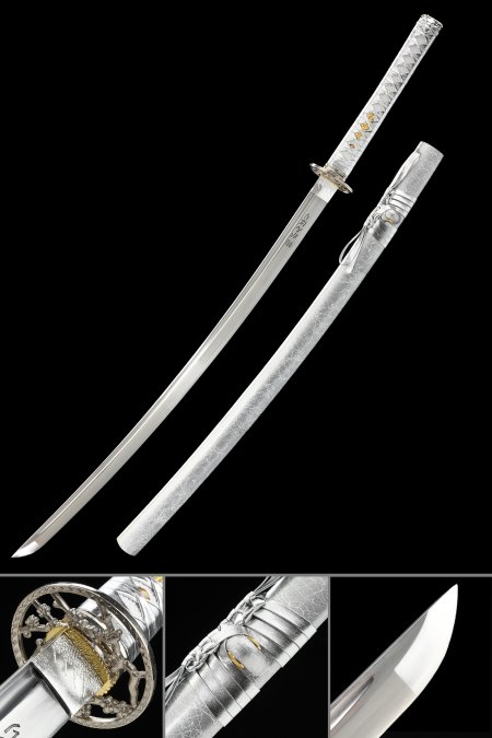 Handmade Full Tang Katana Sword 1065 Carbon Steel With Silver Scabbard