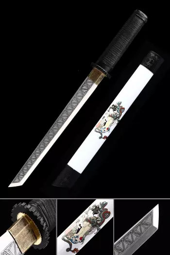 Short Ninja Sword | High Manganese Steel Tanto with Blue Flame