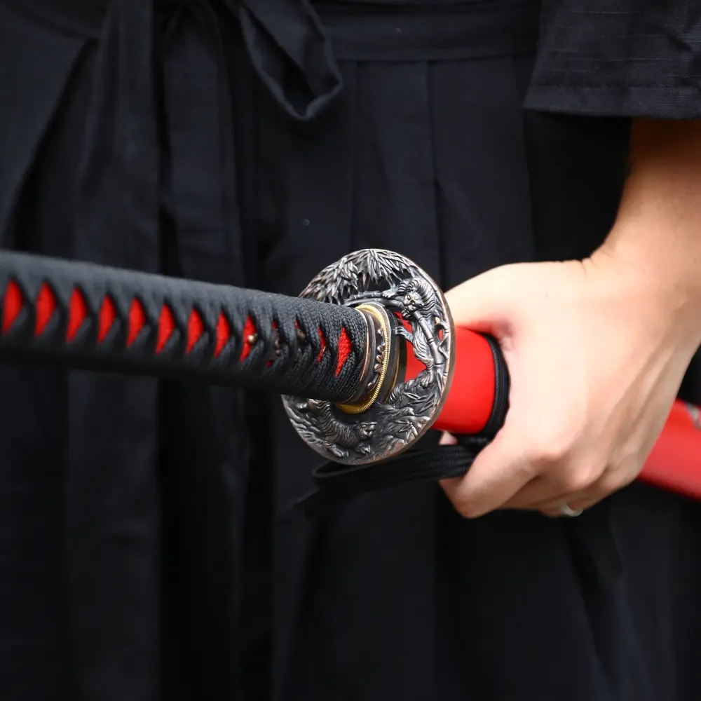 Red Katana | T10 Clay Tempered Katana with Real Hamon - Red Tiger