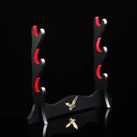 3 Tiers Katana Sword Stand Holder Display 3-layer Rack Base Black Lacquered Wood With Red Felt