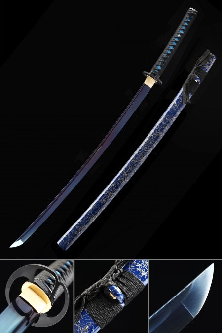 Espada Katana Japonesa Hecha A Mano Acero Al Carbono 1060 Con Hoja Azul Y Vaina