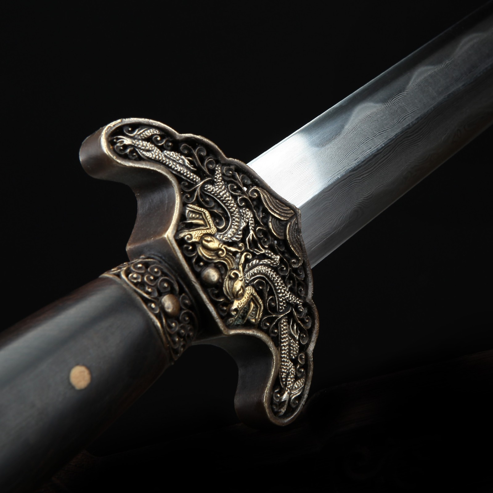 Jian Sword | Handmade Black Sandalwood Damascus Steel Dragon Theme ...