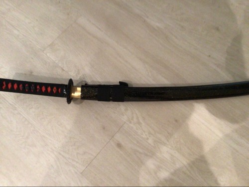 Handmade Japanese Wakizashi Sword T10 Folded Clay Tempered Steel With Black Scabbard
