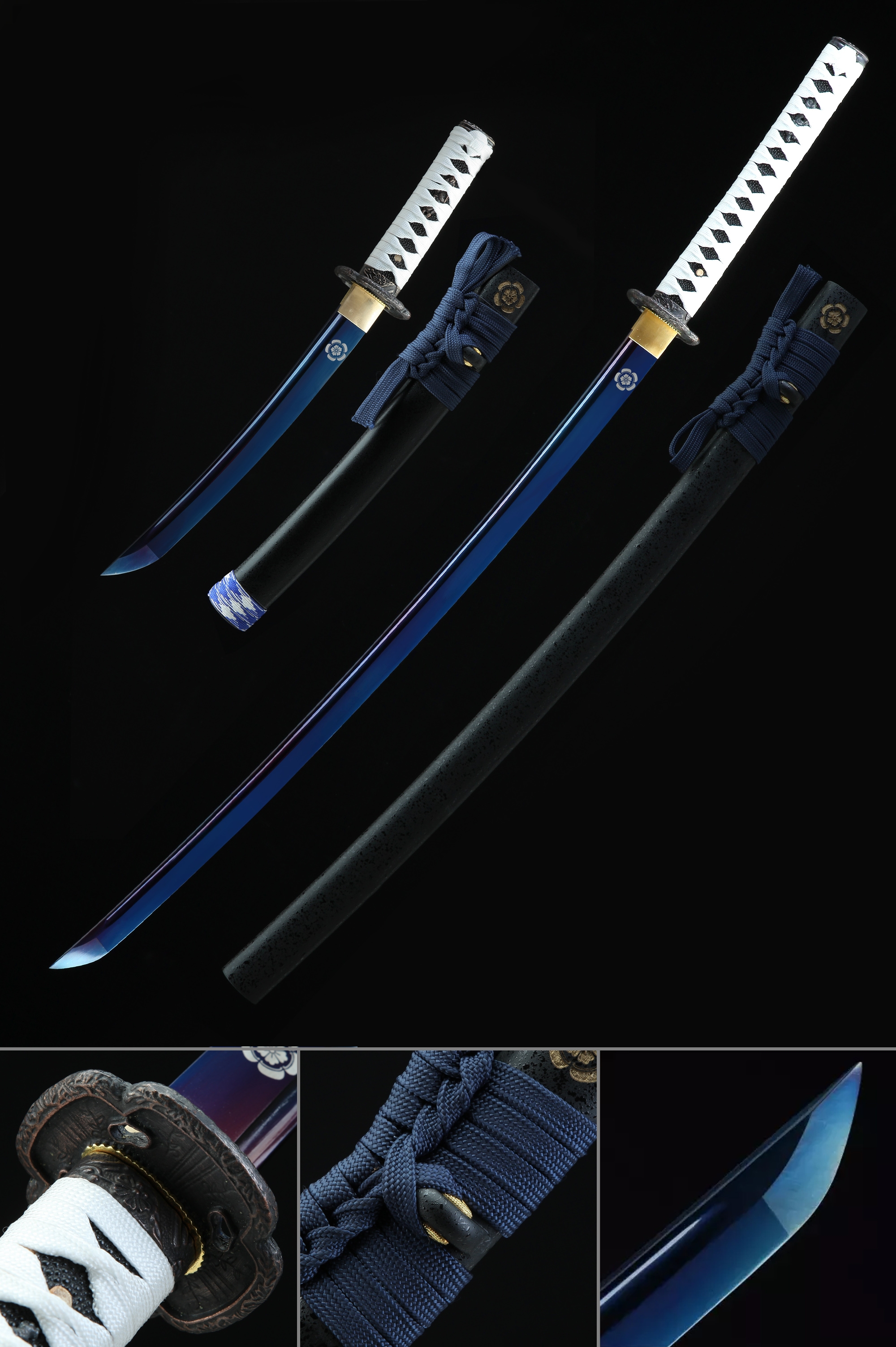 Handmade Japanese Katana And Tanto Sword Set With Blue Blade