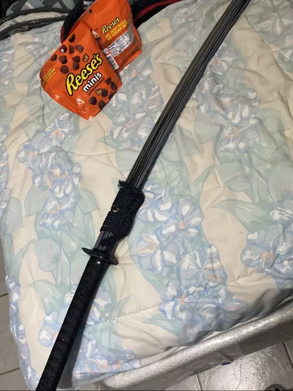 Handmade Japanese Katana Sword High Manganese Steel With Black Blade And Scabbard
