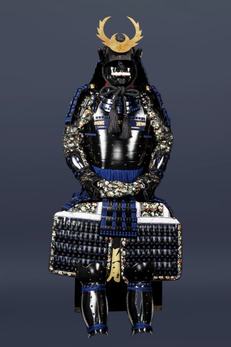 Handmade Tokugawa Clan Black And Blue Japanese Samurai Armor, Life Size Yoroi