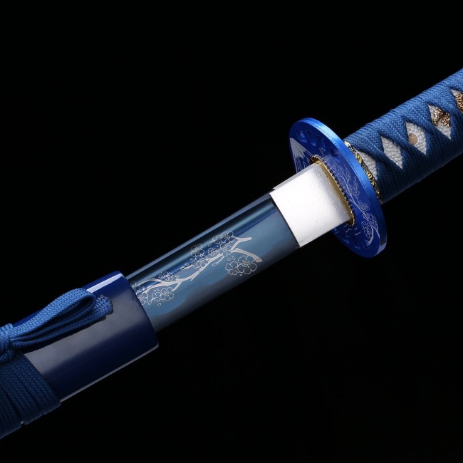 Blue Katana | 1045 Carbon Steel Blue Katana with Cherry Blossom