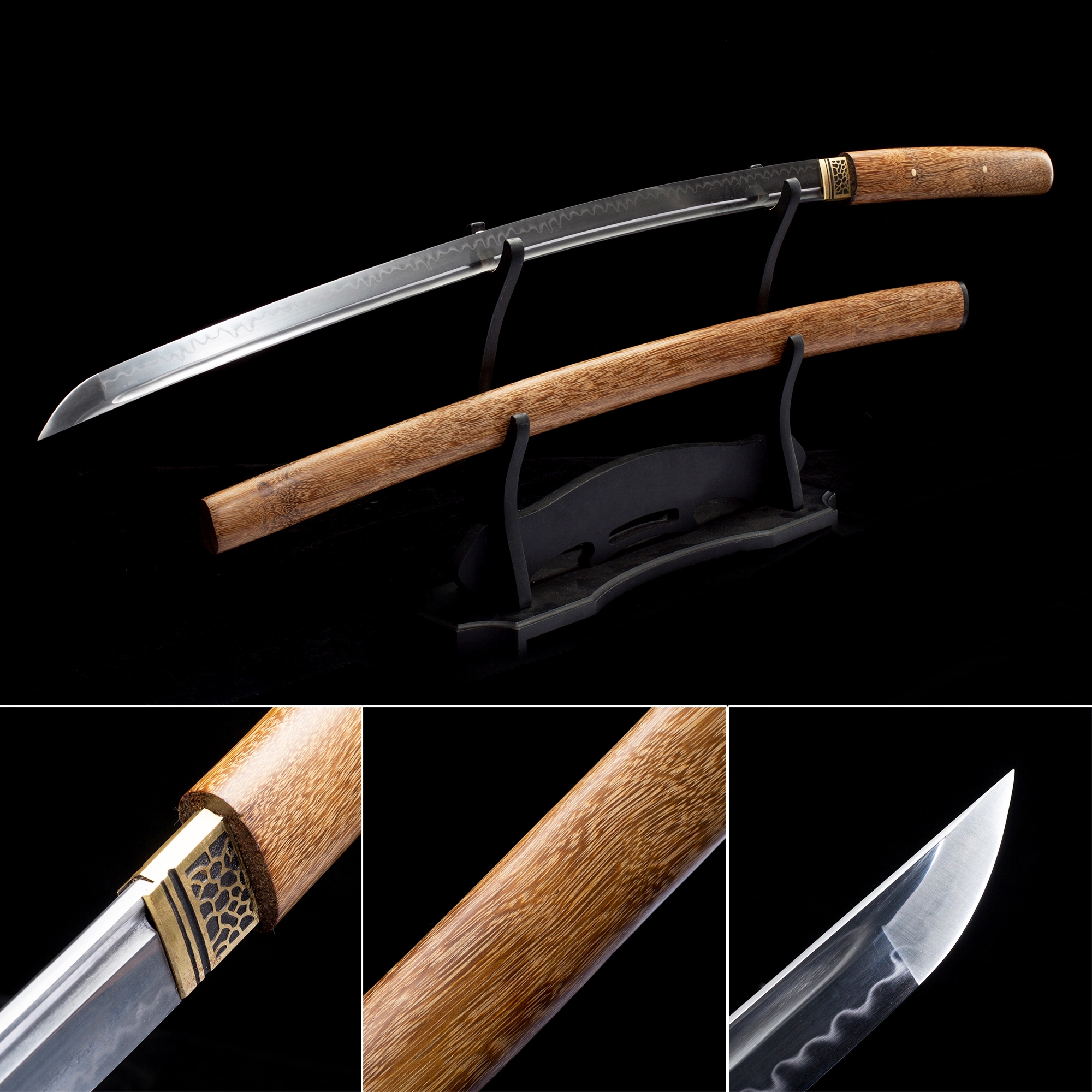 Handmade T10 Carbon Steel Real Hamon Japanese Shirasaya Katana Samurai ...