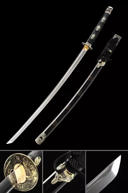 Handmade Japanese Samurai Sword Full Tang With Black Scabbard