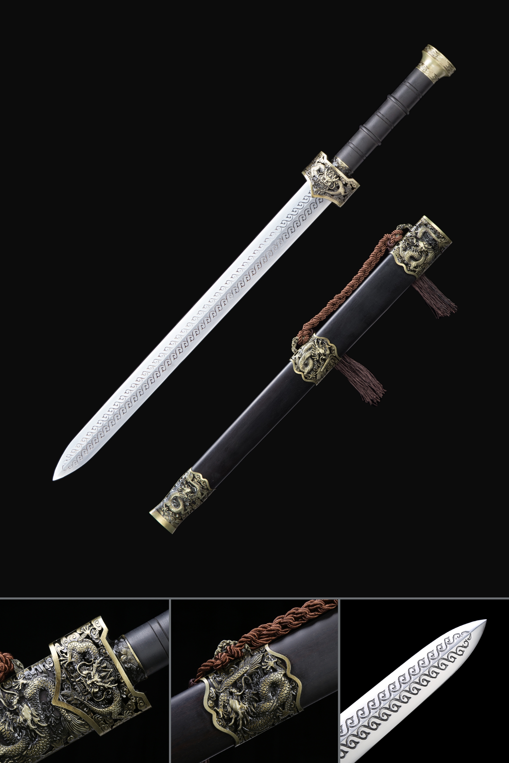 Song Dynasty Sword  Handmade Retro Black Sandalwood Damascus Steel Chinese  Ming Dynasty King Swords - TrueKatana