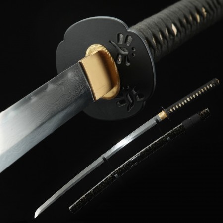 Handmade Katana Sword Damascus Steel Full Tang With Black Scabbard